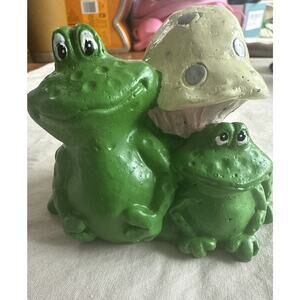 Hermitage Pottery Frog Pair w/ Mushroom Taper Hand Painted Vintage